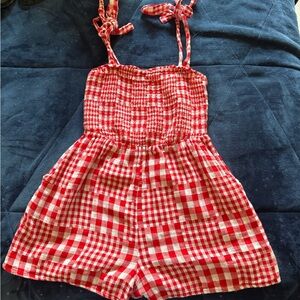 Old Navy Red and White Checkered Jumpsuit